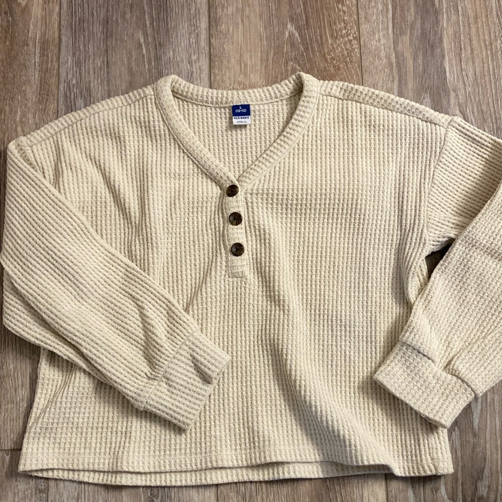 Old Navy Cream Waffle Knit Henley Sweater